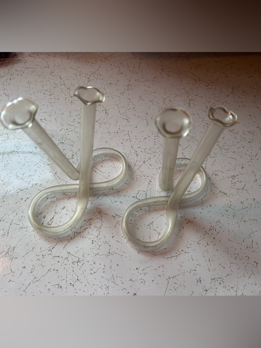 Vintage Glass double Cylinder Twisted Tube Infinity Bud Vase 6” Tall-Set of 2